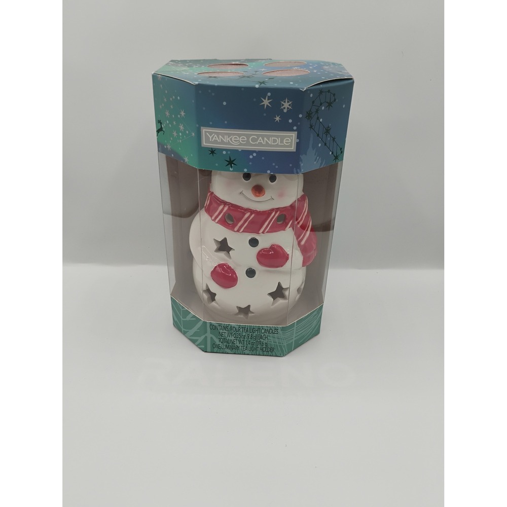 Yankee Candle Snowman Luminary Tea Light Holder Large White New 4 Wicks Gift Set